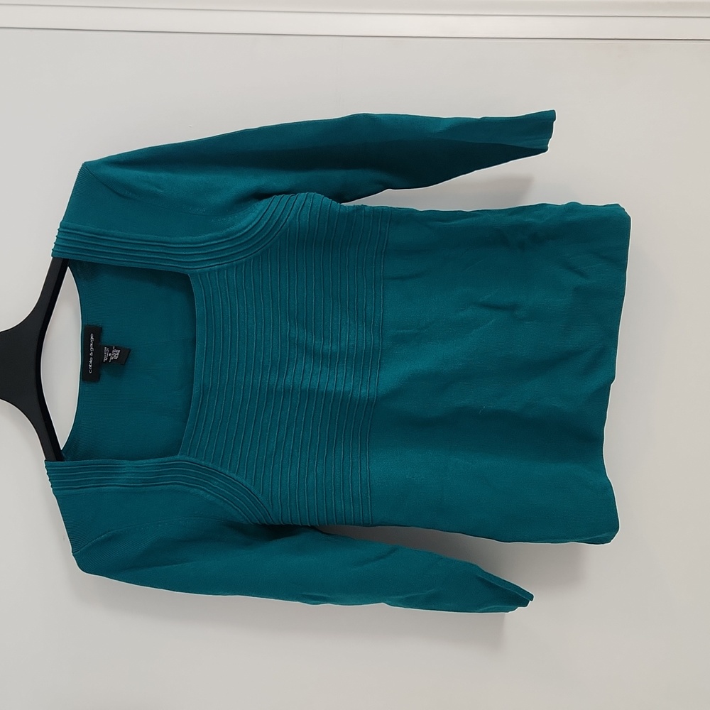 Cable and gauge teal sweater